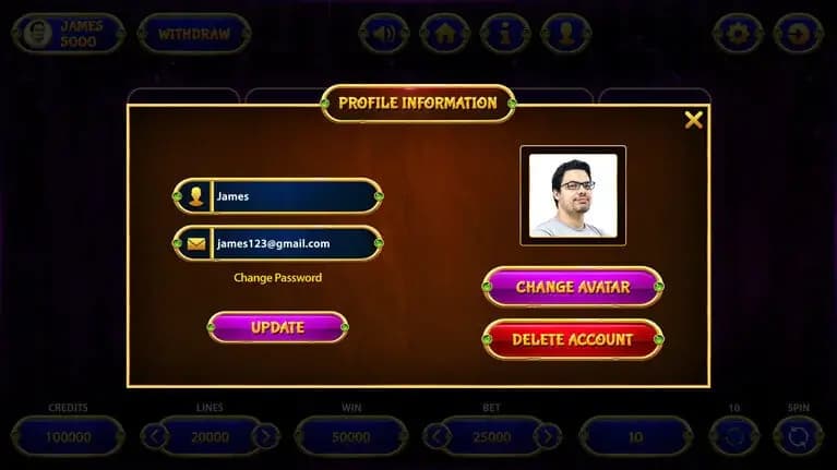 Slot Machine Android Source Code Profile Details Screen