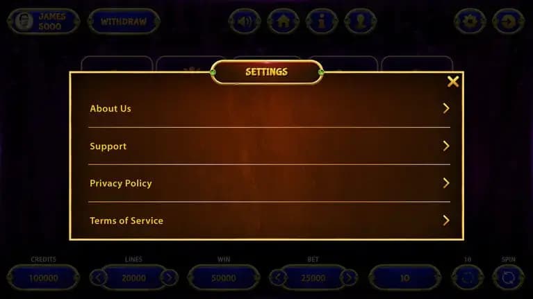 Slot Machine Android Source Code Settings Screen