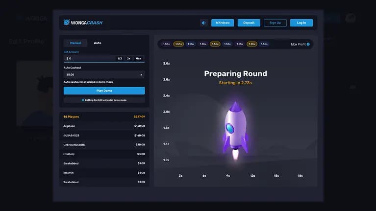 avitor casino dashboard screen