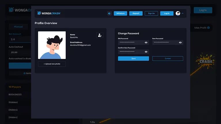 profile overview screen