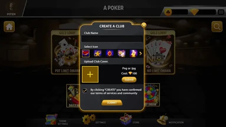 create poker club screen