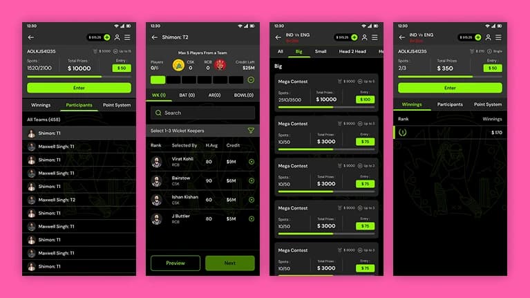 dream11 contest joining process screen
