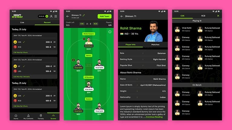 dream11 selected players preview screen