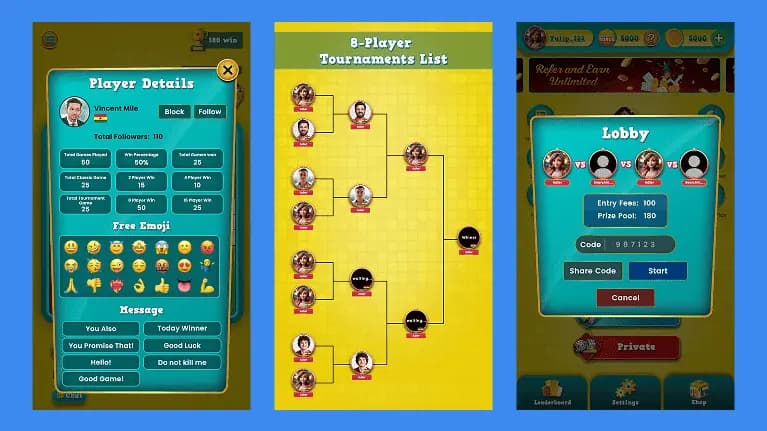 player screen - best ludo game app development