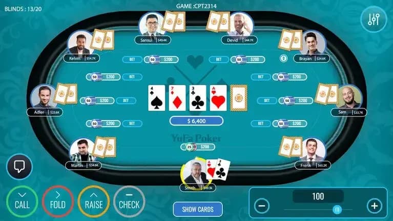 online poker room interface screen