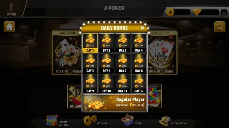 chinese poker app daily bonus screen