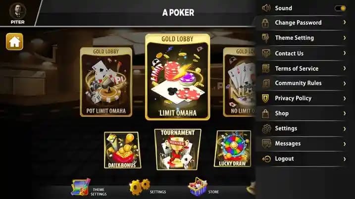 chinese poker app lobby with game options screen