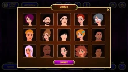 select avatar screen for slot machine game interface