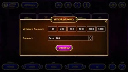 withdraw screen for slot machine game interface