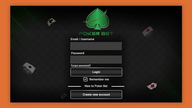 poker game bet login screen