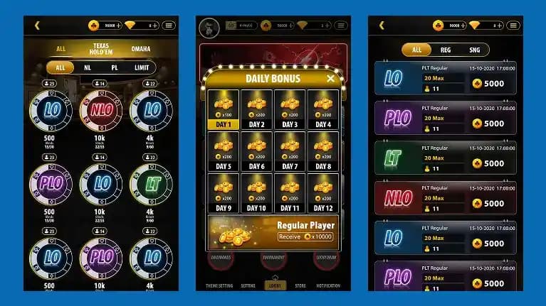 poker game daily bonus screen