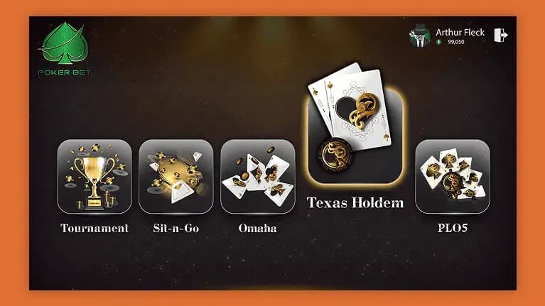 poker game selection screen