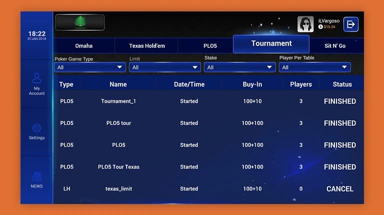 poker game tournament screen