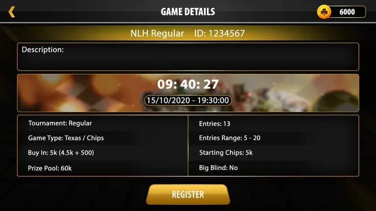 poker tournament details screen