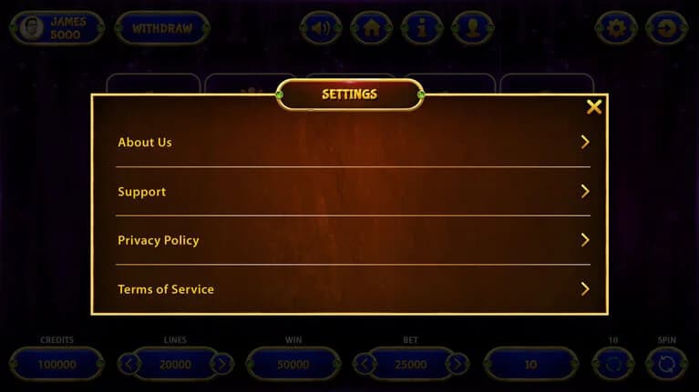 unity slot machine game software setting screen interface