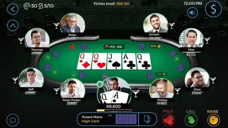 Poker Room Screen multiplayer poker game interface with virtual table screen