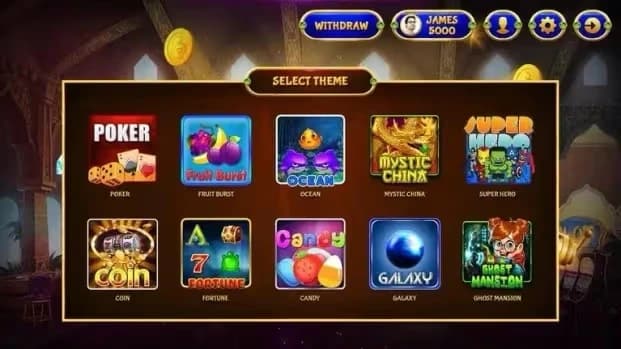 Select Theme Screen of Slot Machine Game Interface select theme screen of slot machine game interface
