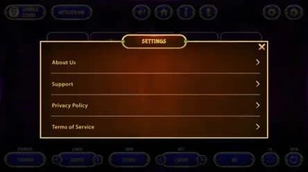 Settings Option Screen for Slot Machine Game Interface settings option screen for slot machine game interface
