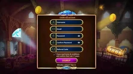 User Sign-up Screen of Slot Machine Game Interface user sign-up screen of slot machine game interface