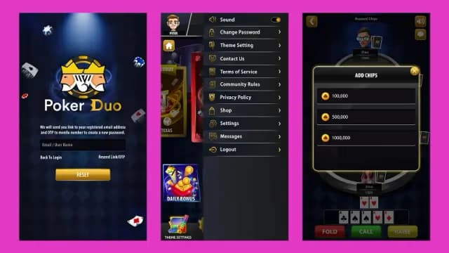 Casino Script Login, Setting, Add Chip Screen casino script login, setting, add chip screen