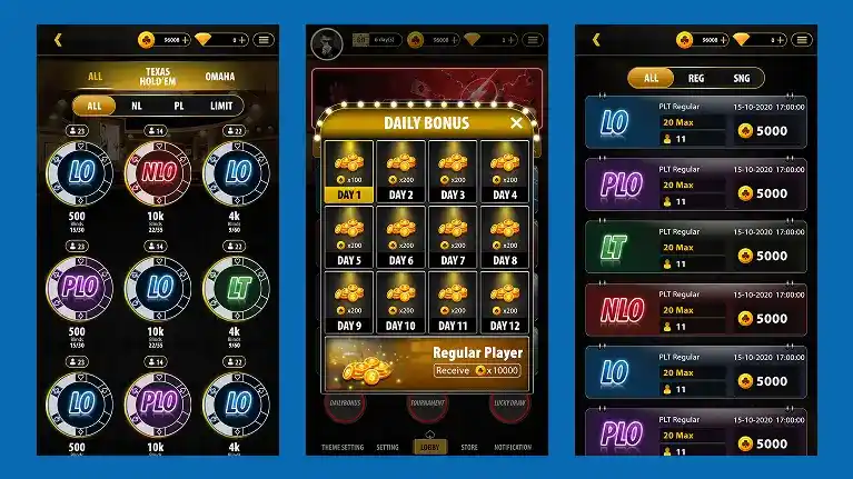 poker game daily bonus screen