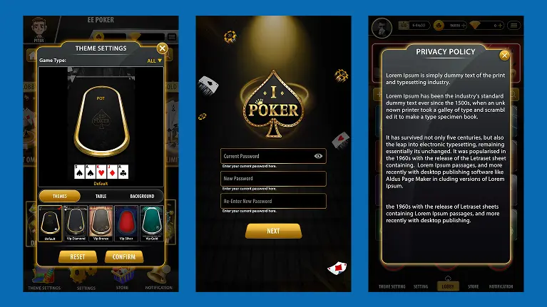 poker game theme setting privacy screen
