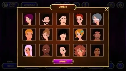 Avatar screen for the animated slot machine game interface