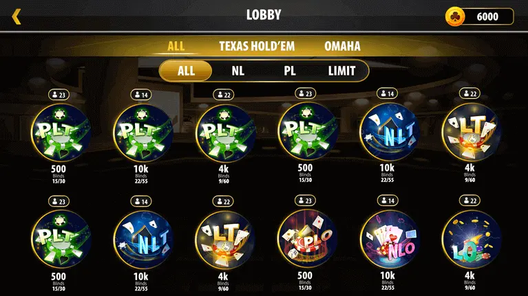 chinese poker app game lobby with stakes screen chinese poker app game lobby with stakes screen