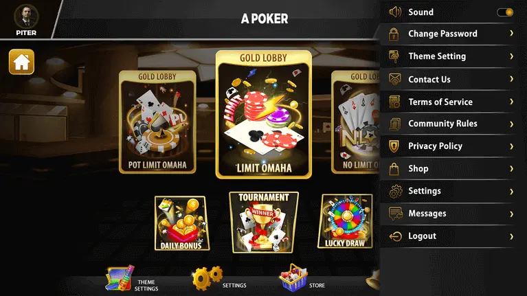 chinese poker app lobby with game options screen chinese poker app lobby with game options screen