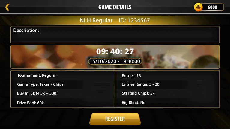 poker tournament details screen