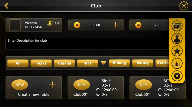 poker app club creation screen poker app club creation screen