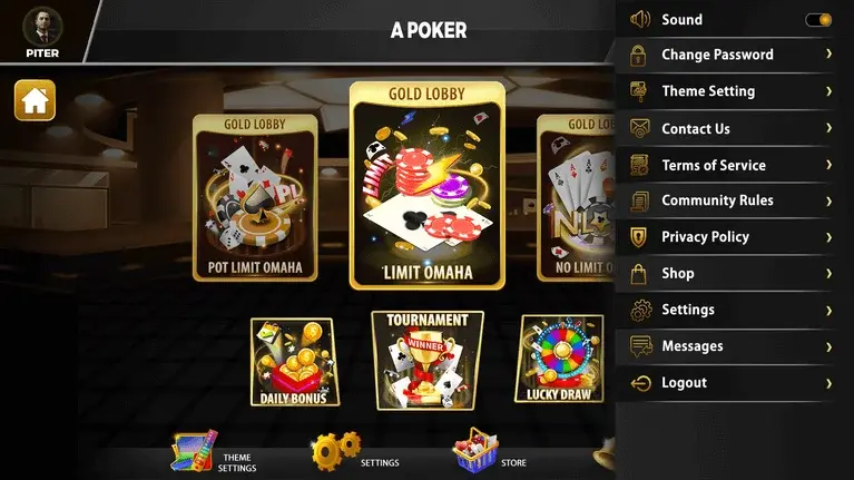 poker lobby with game options screen poker lobby with game options screen