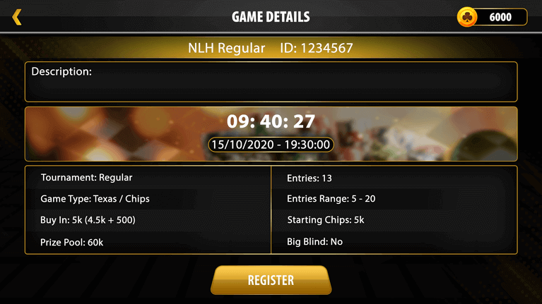our app tournaments screen