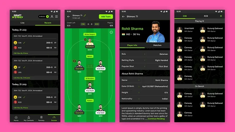 dream11 selected players preview screen