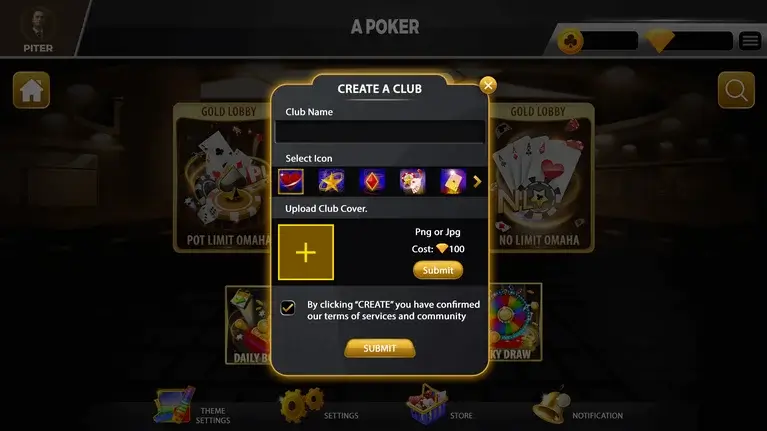 chinese poker software create a club screen