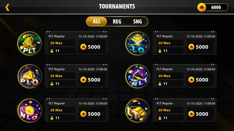 our app tournaments screen